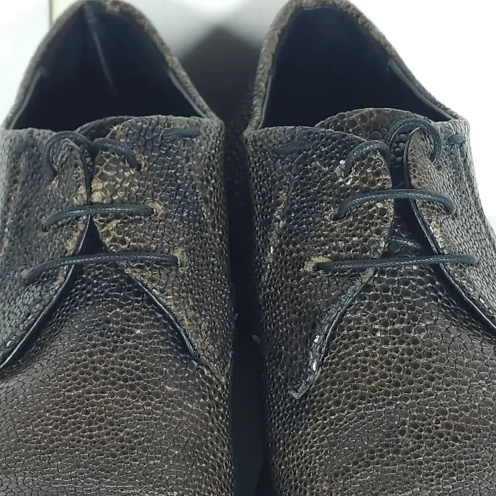 HALMANERA Women's US7-7,5 EU38 Green Leather Animal Print Lace Up Oxford Shoes